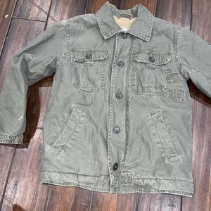 Plugg Sherpa Lined Utility Jacket Military Green Parka Women's Size M Distressed